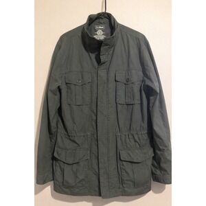 LL BEAN Mens L Tall Olive Chore Jacket Utility Workwear Field Coat Canvas Cotton